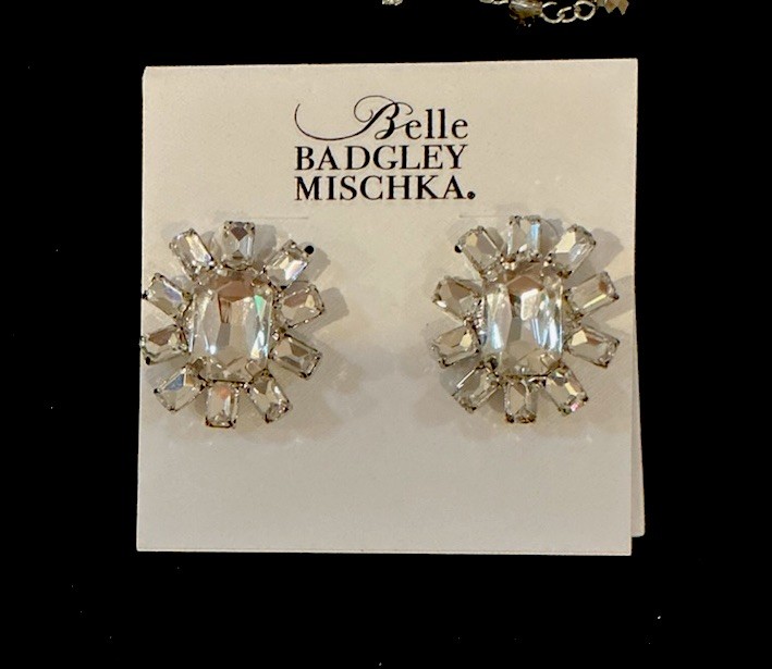 Belle Badgley Mischka Silver Crystal Pearl Statement Necklace & Earrings Set-NWT