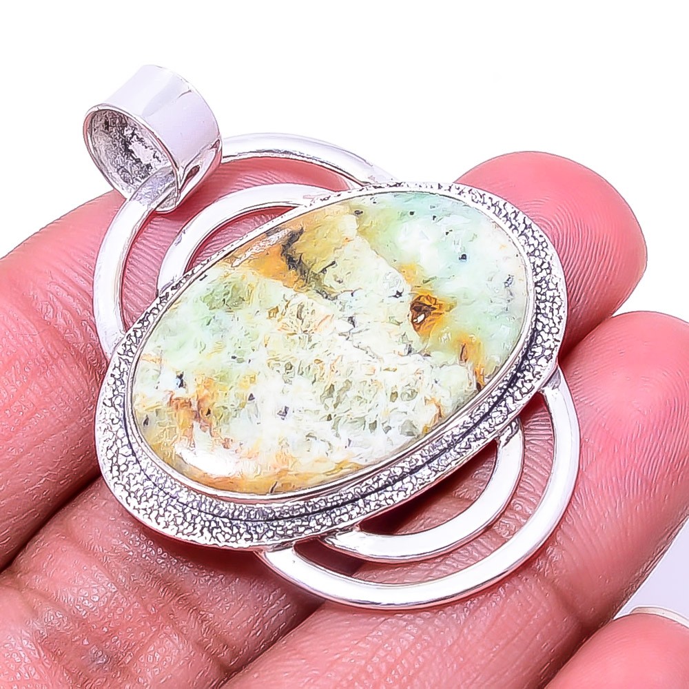 Chrome Chalcedony Designer Handmade 925 Sterling Silver Pendant 1.76″ P939619917
