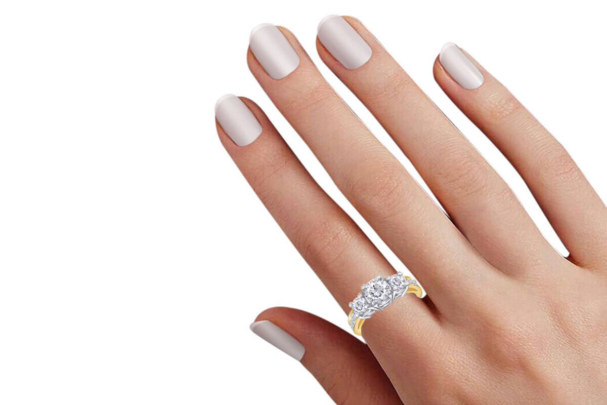 2.13 Ct Round Brilliant Cut Three Diamond Ring Solid 14k Multi-tone Gold Sz 8