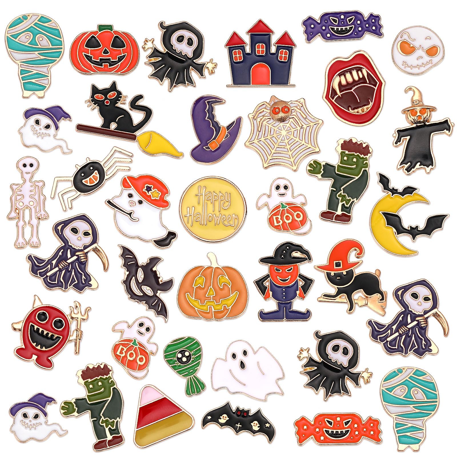 Halloween Pins, Enamel Lapel Assorted Pumpkin Ghost Bat Spider, 30 Style 60Pc