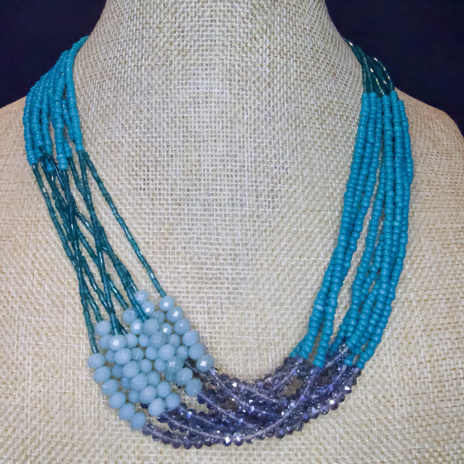 Simply Vera Vera Wang Layered Glass Beaded Necklace Turquoise Purple 19-22″