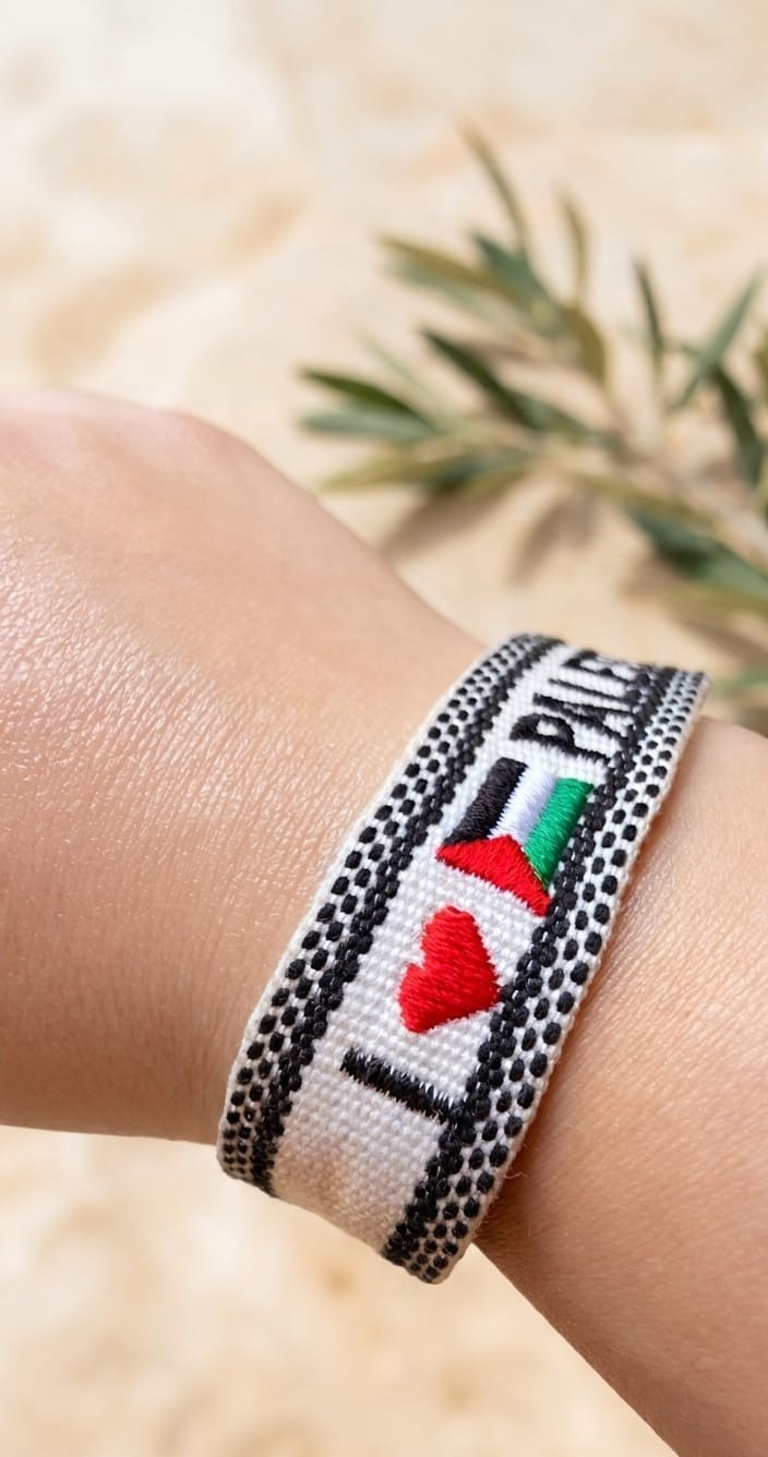 Palestine Keffiyeh Fabric Bracelet – Black & White Woven Wristband-Local Pickup