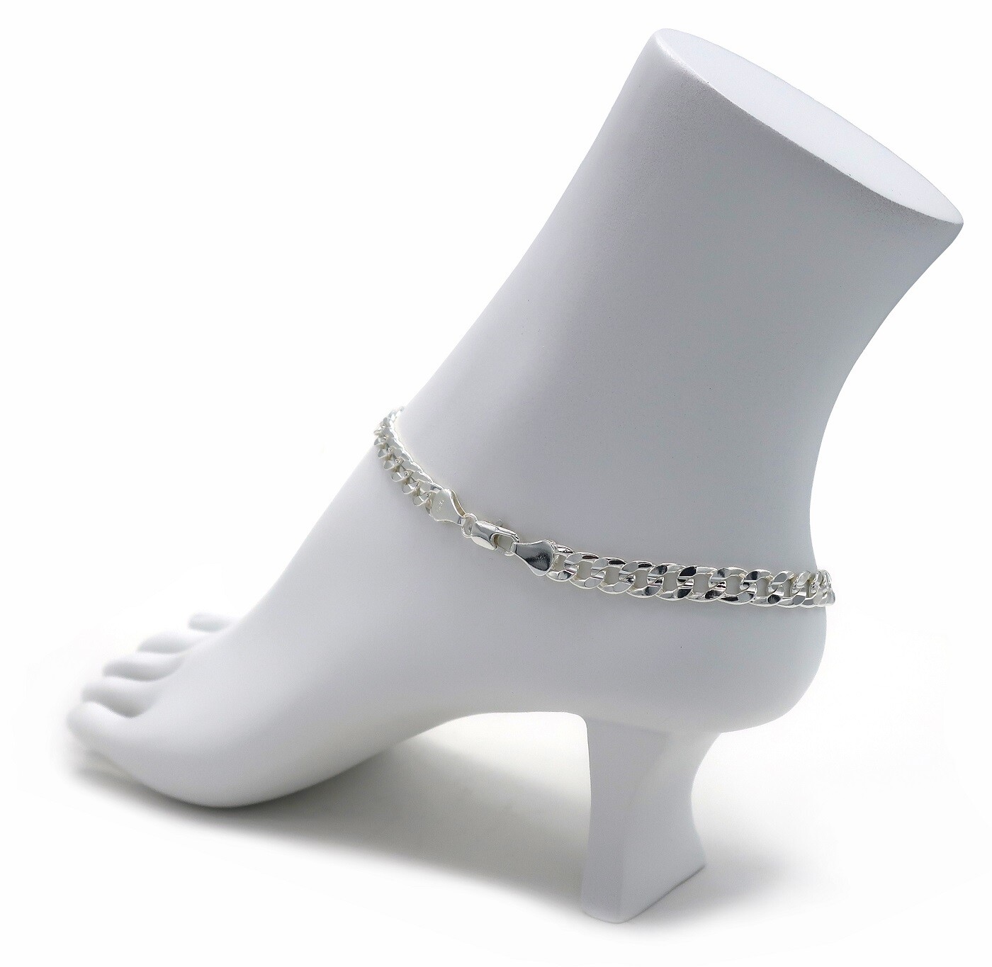 10″ CONCAVE CUBAN CURB LINK CHAIN QUALITY ANKLET BRACELET 925 SILVER PLATED
