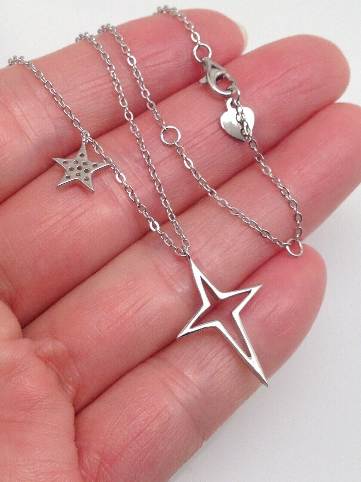 Star & North Star Pendant Necklace Sterling Silver 925 CZ Women 7mm/19mm(0.75″)