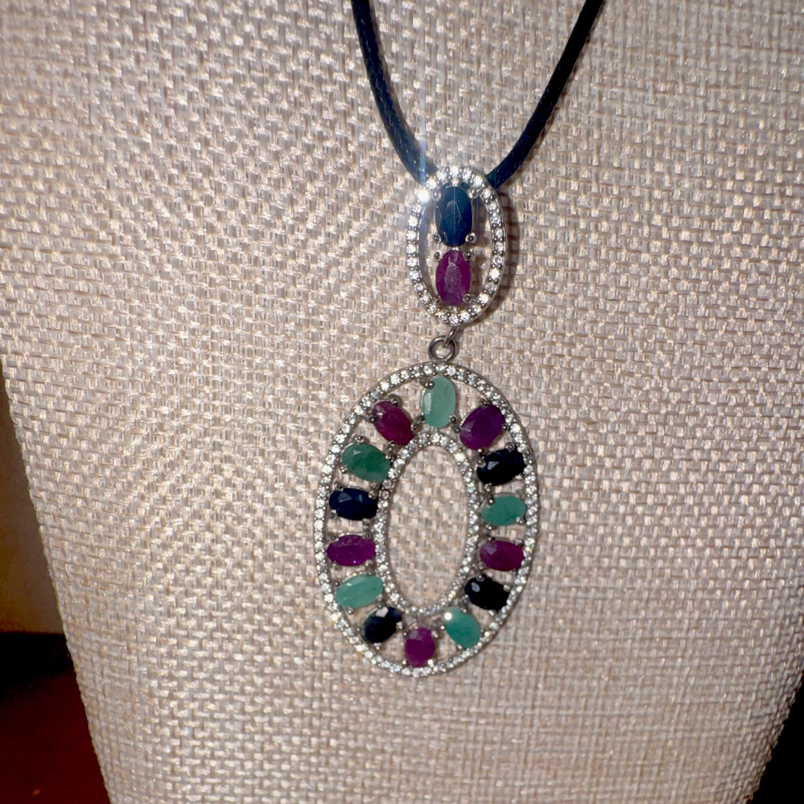 Emerald Sapphire Ruby Oval Stone Necklace, Bracelet, Earrings & Ring Set
