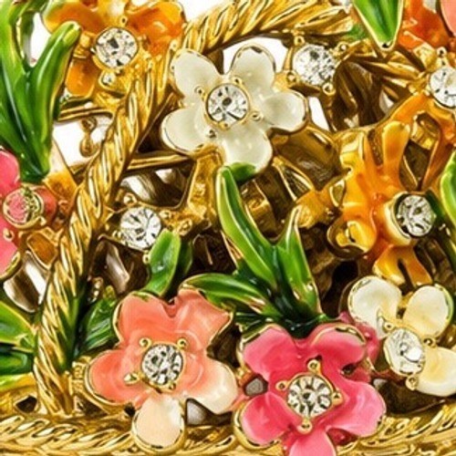 My Fair Lady Vintage Enamel Flower Basket Brooch Gold Tone Rhinestone Boquet Pin