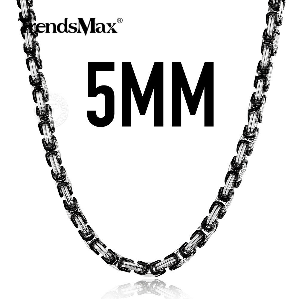 Men’s Black&Silver Stainless Steel Byzantine Box Chain Necklace Jewelry 18″-30″
