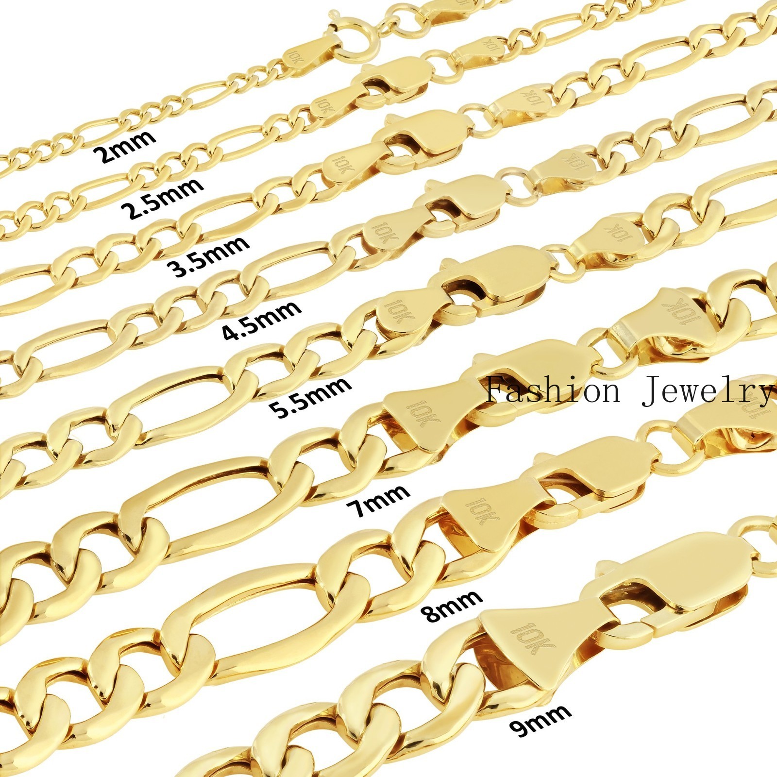 10K Yellow Gold 2mm-9mm Italian Figaro Chain Necklace Bracelet Men Women 7″- 30″