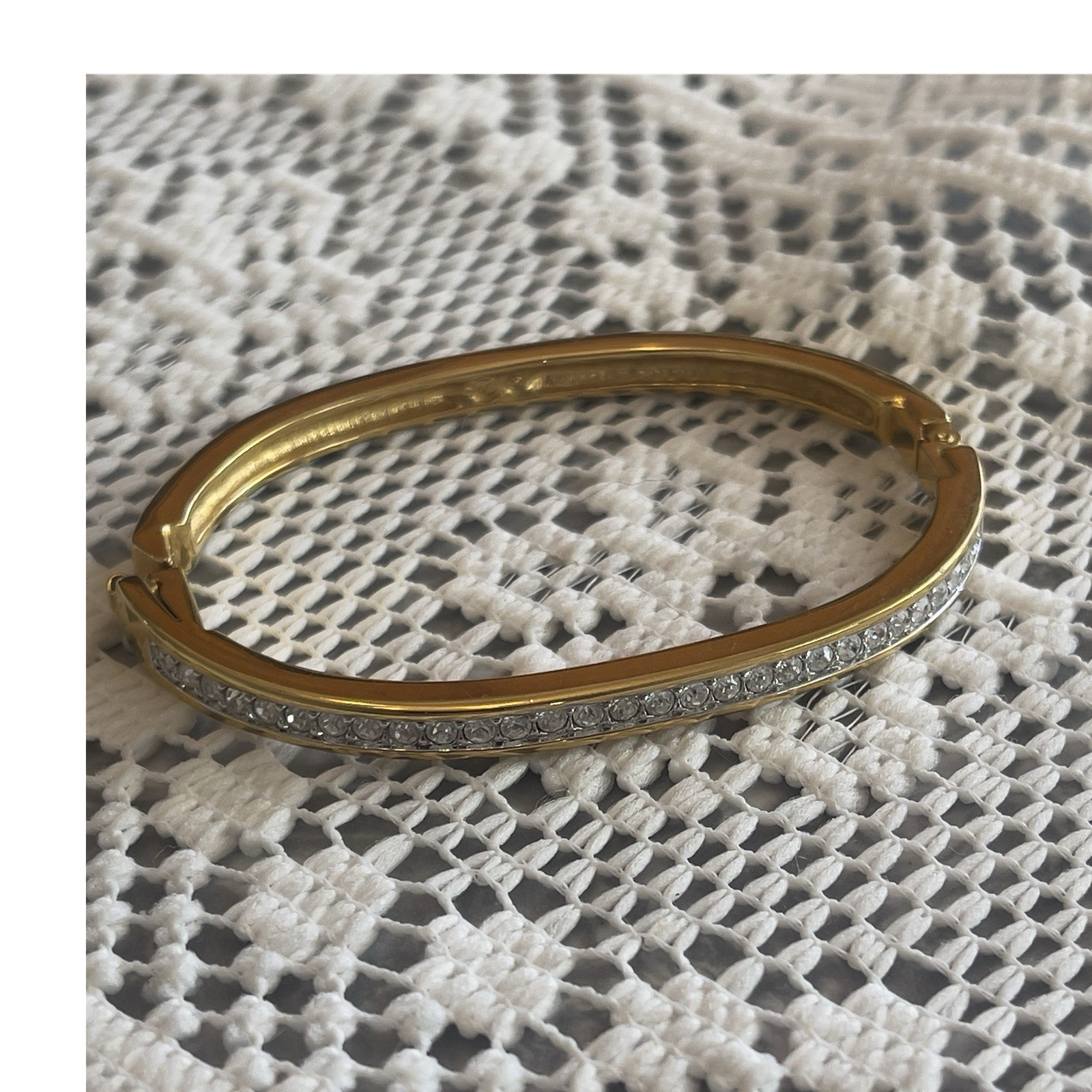 Swarovski Gold Plated Crystal Channel-Set Bangle Bracelet Push Lock