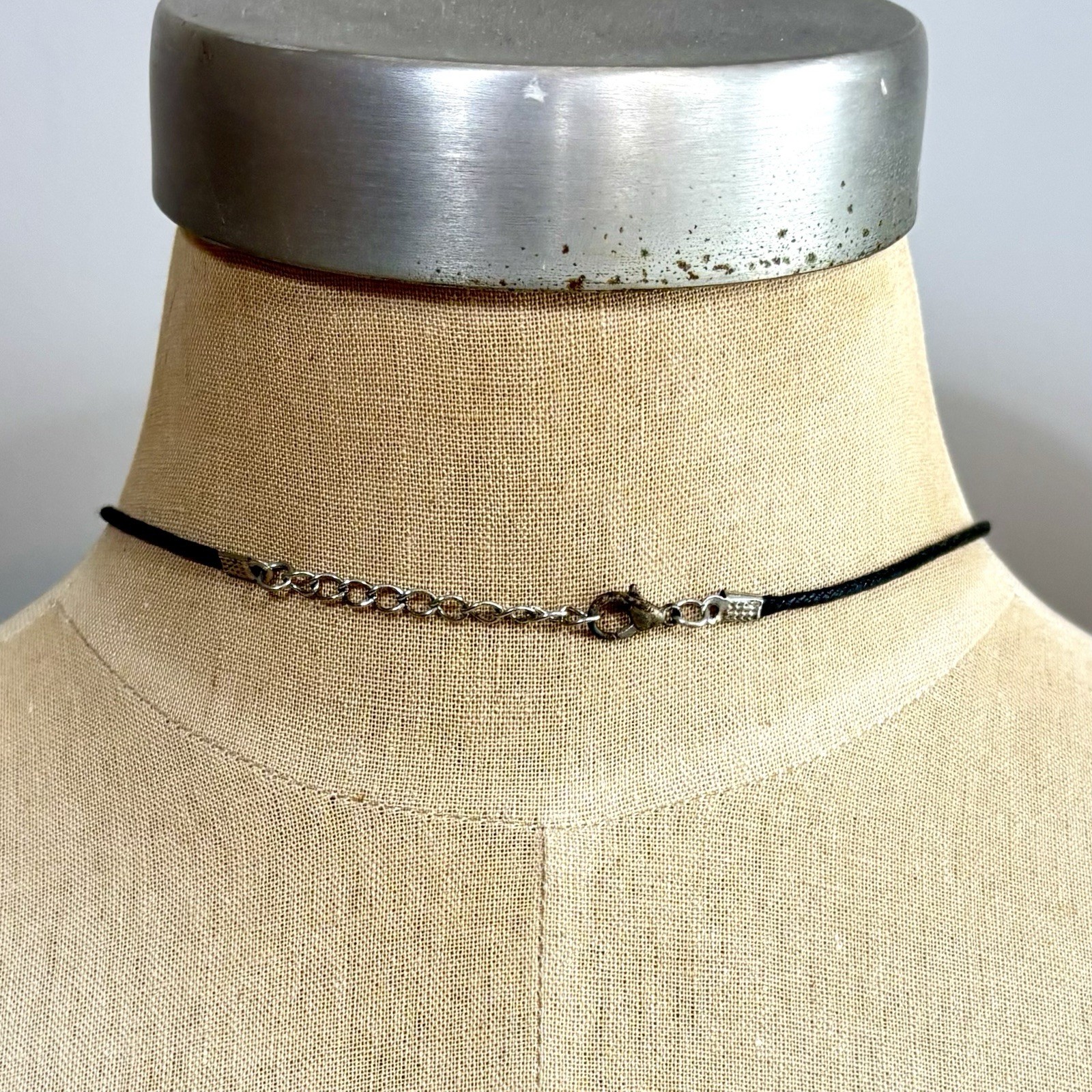 Winged Fairy Pendant Necklace Silver Tone Nude Lady Faux Leather Cord Brutalist