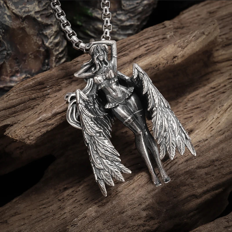 Gaia Angel Jewelry Vintage Silvery Sexy Goddess Standing Pendant Necklace