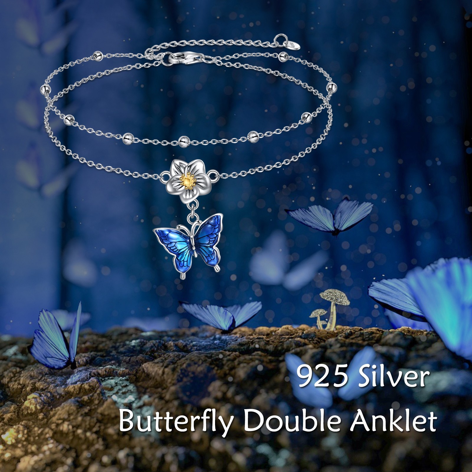 Butterfly Anklet Gifts for Women Sterling Silver Layered Chain Butterfly Ankle
