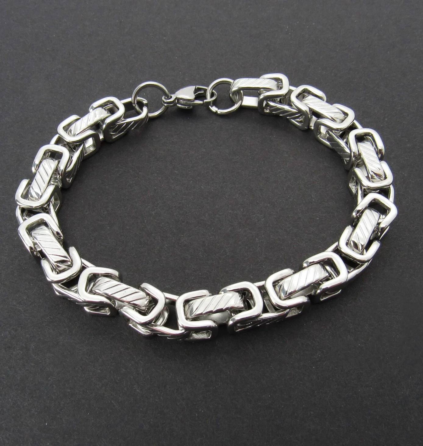 5pcs Box Link Stainless Steel Chain Byzantine Silver Bracelet Punk Wristband