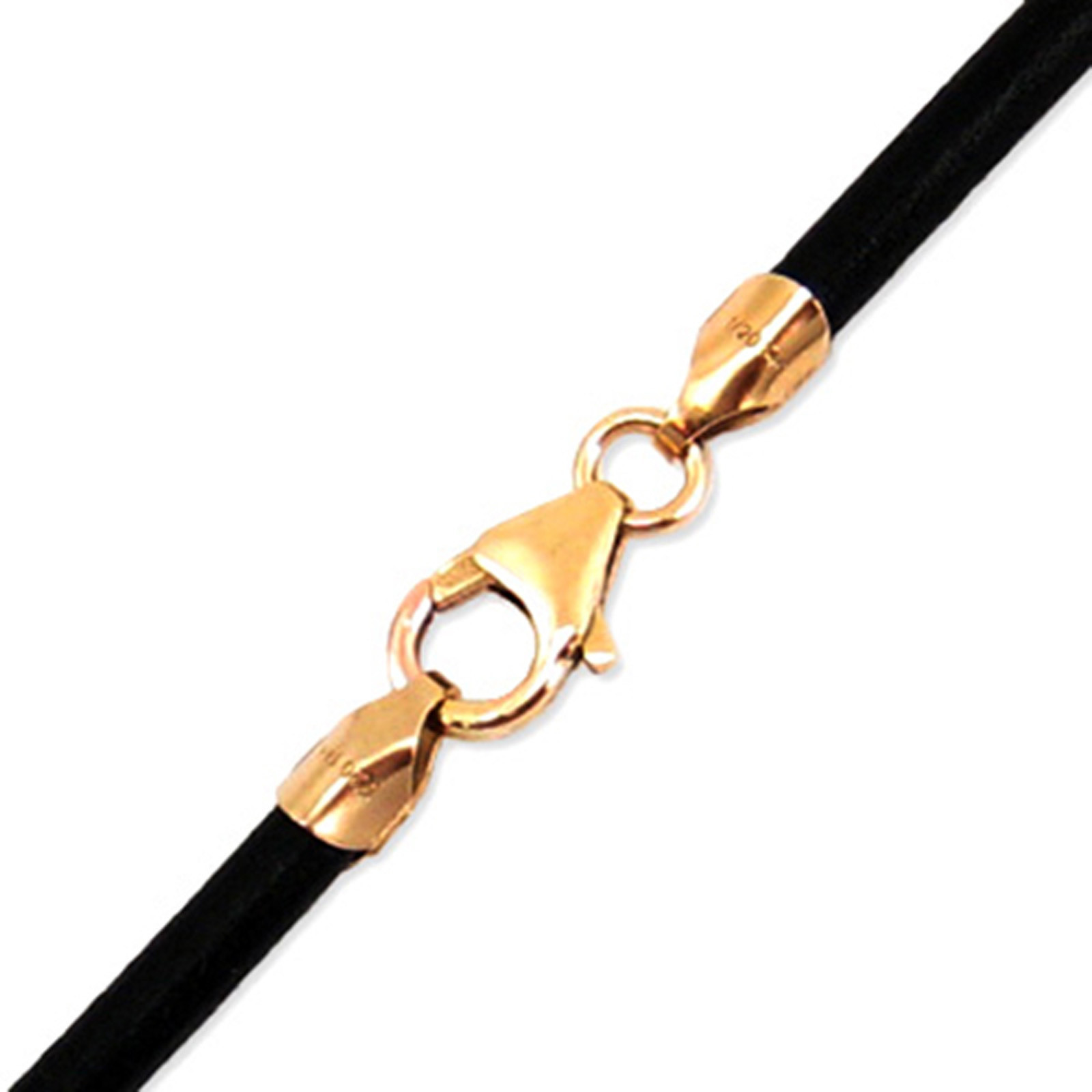 2mm Black Round Leather Cord Necklace Choker 14K Gold Filled Clasp 14″ – 36″ NYC