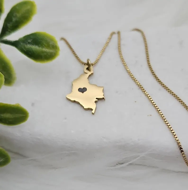 Gold Colombia Necklace, Small Colombian Necklace, Engravable Necklace, 1mm Box