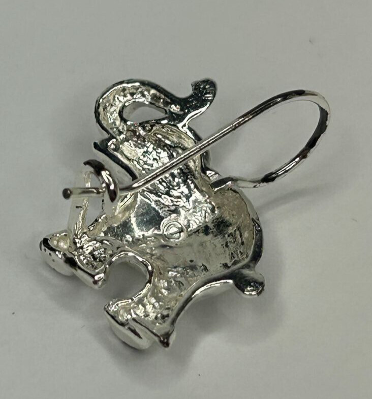 925 Elephant Earrings 0.75in Drop Silver Tone French Wire Detailed Trunk Up