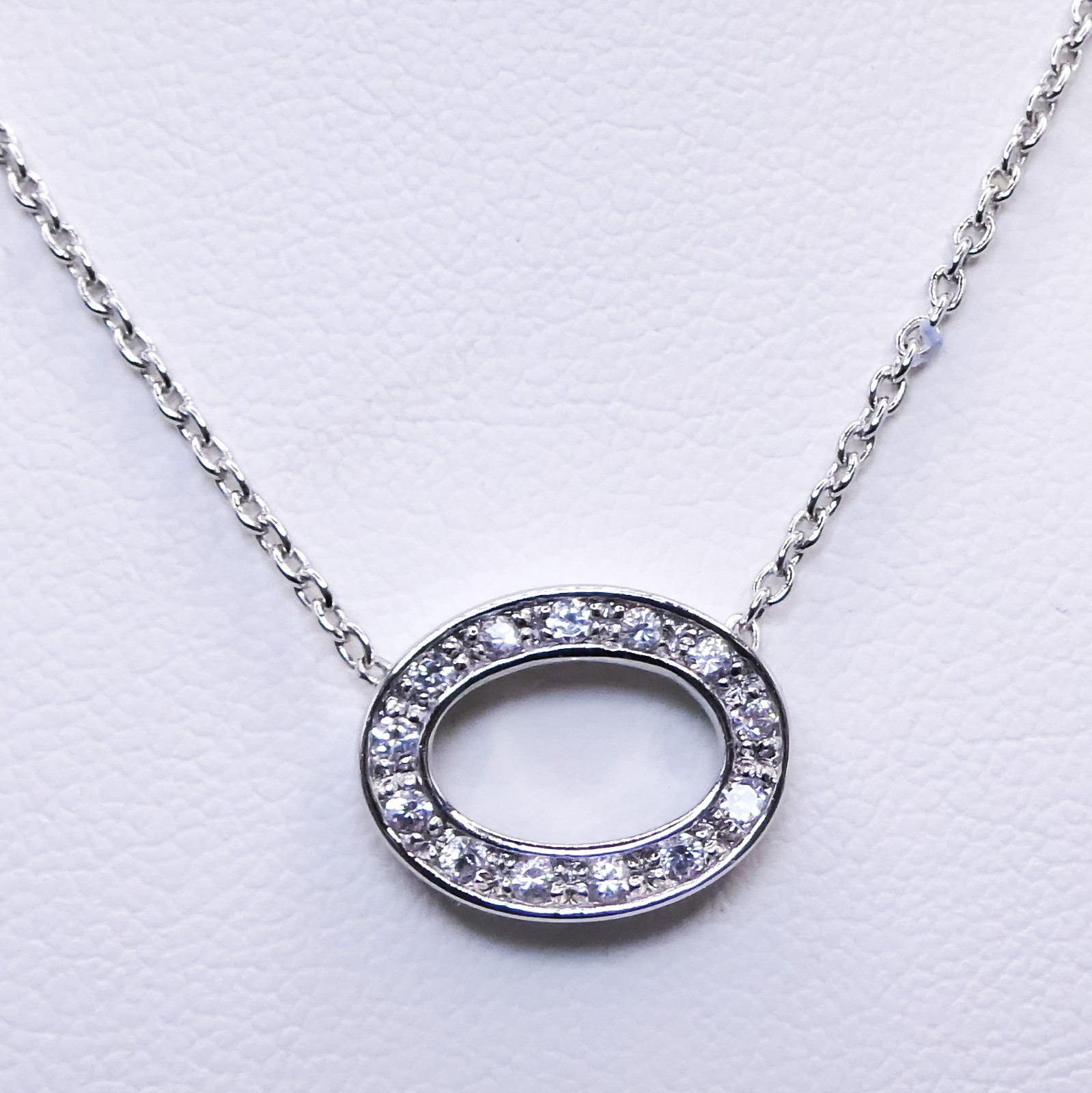 ATI Sterling Silver 925 Cubic Zirconia Oval Panel Chain Women’s 16″ Necklace