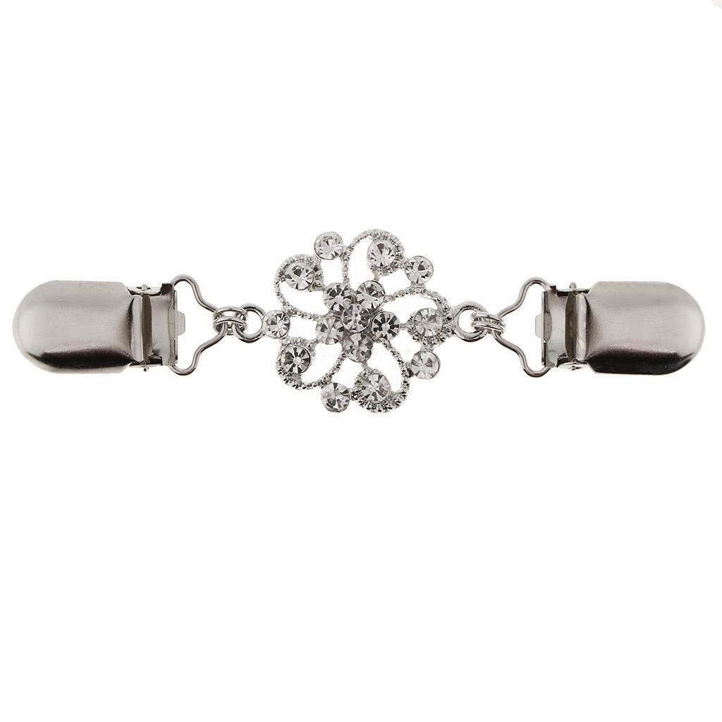 Lady Rhinestone Cardigan Clip Clasp Shawl Blouse Sweater Shirt Collar Holder
