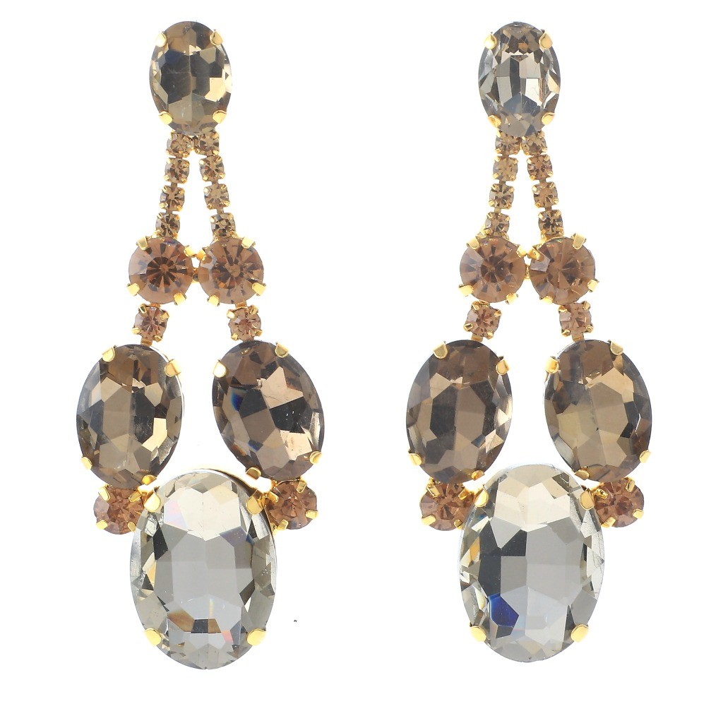Gold Tone Metal Post Earrings with Rhinestone & Acrylic Jewelry Stone ESE8185…