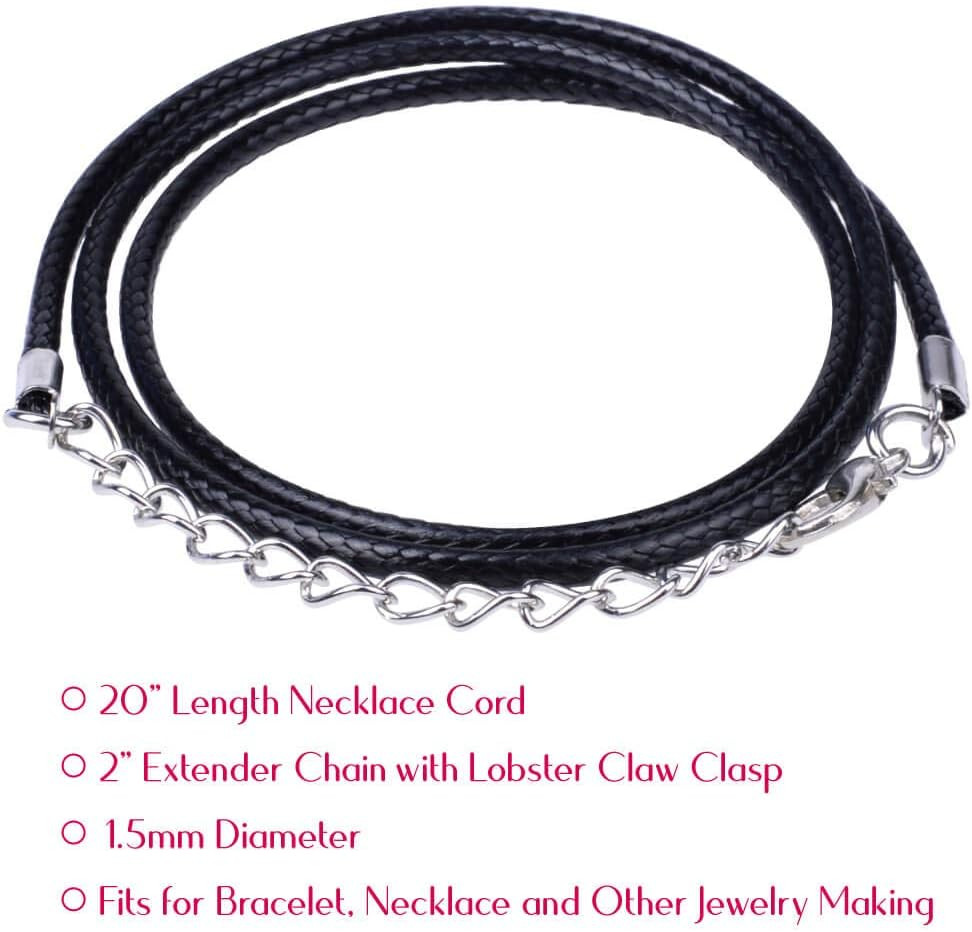 100 Pcs 20 Leather Necklace Chains Waxed Rope Cord with Clasps for Pendants
