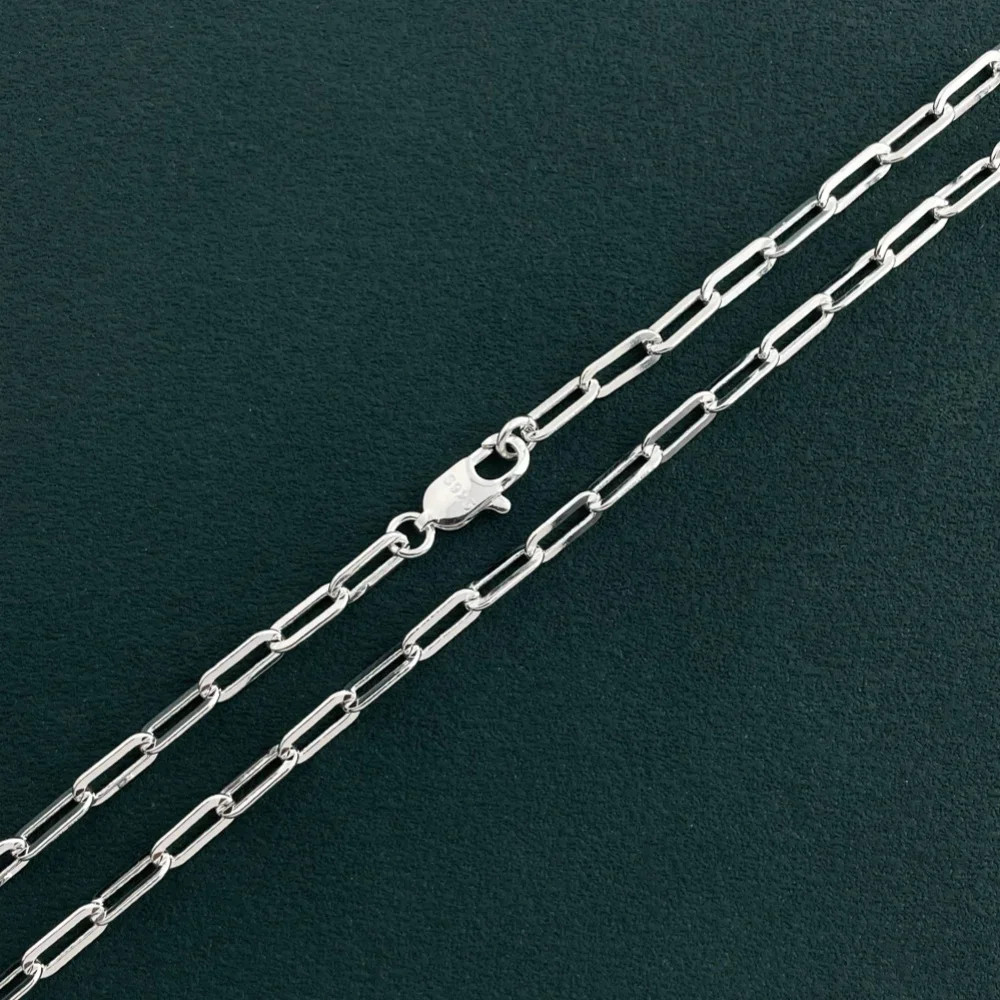 Paperclip Chain Necklace 925 Sterling Silver 3mm 45-60cm Women Jewelry