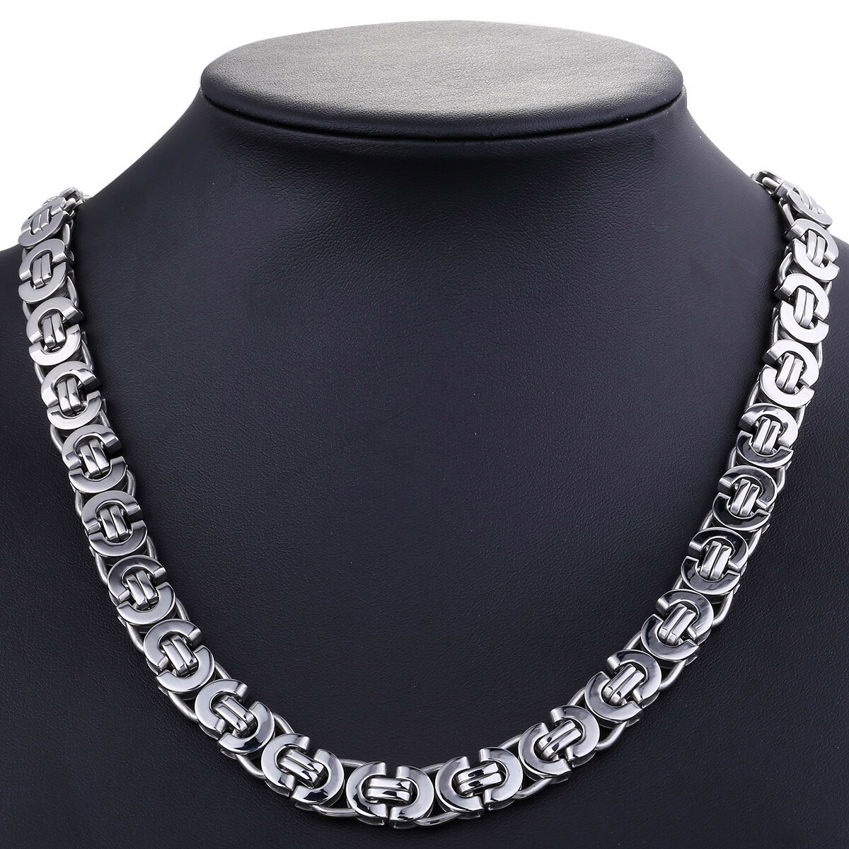 18-36″ 11mm Stainless Steel Flat Byzantine Link Chain Necklace or Bracelet 7-10″
