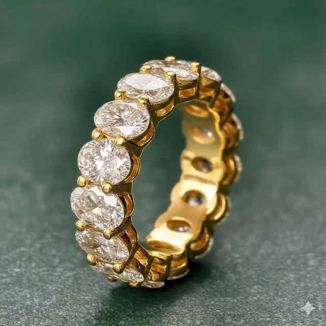 5 Ct Oval Cut moissanite Diamond Solid 14K Yellow Gold plating Band Ring