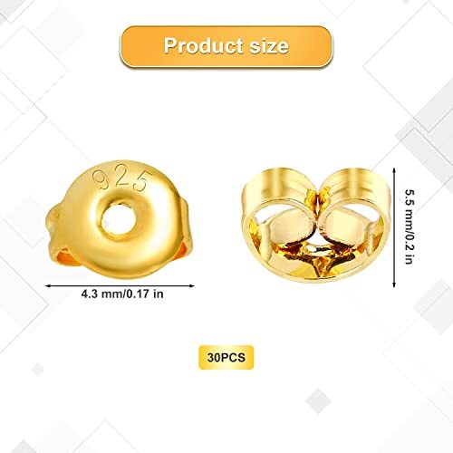 18K Earring Gold Backs Replacement Stud Post Butterfly Push Safety Locking 30 Pc