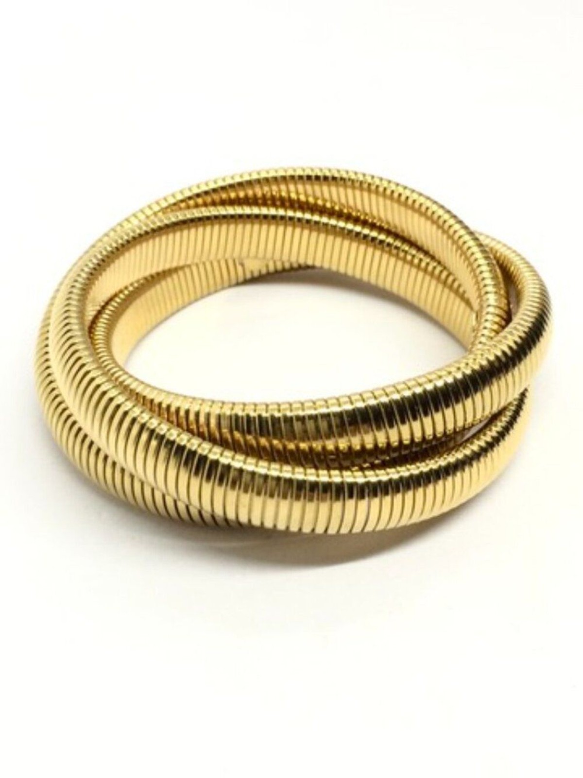 GOLD TONE BRACELET Tubogas Omega Coiled Wrap Ribbed Flexible Statement