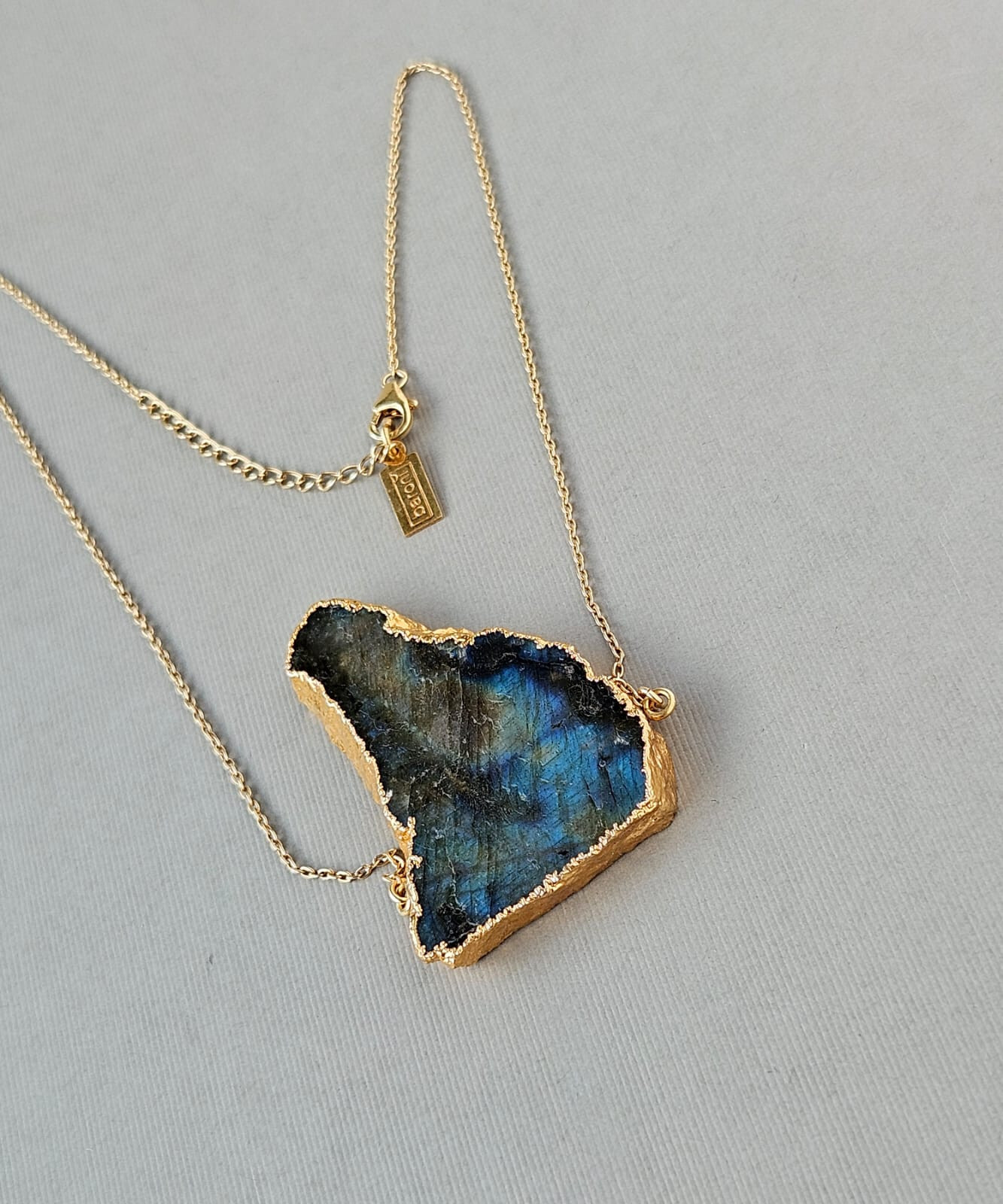 Baroni Designs Large Labradorite Pendant .925 Silver Gold Plated Necklace 19″