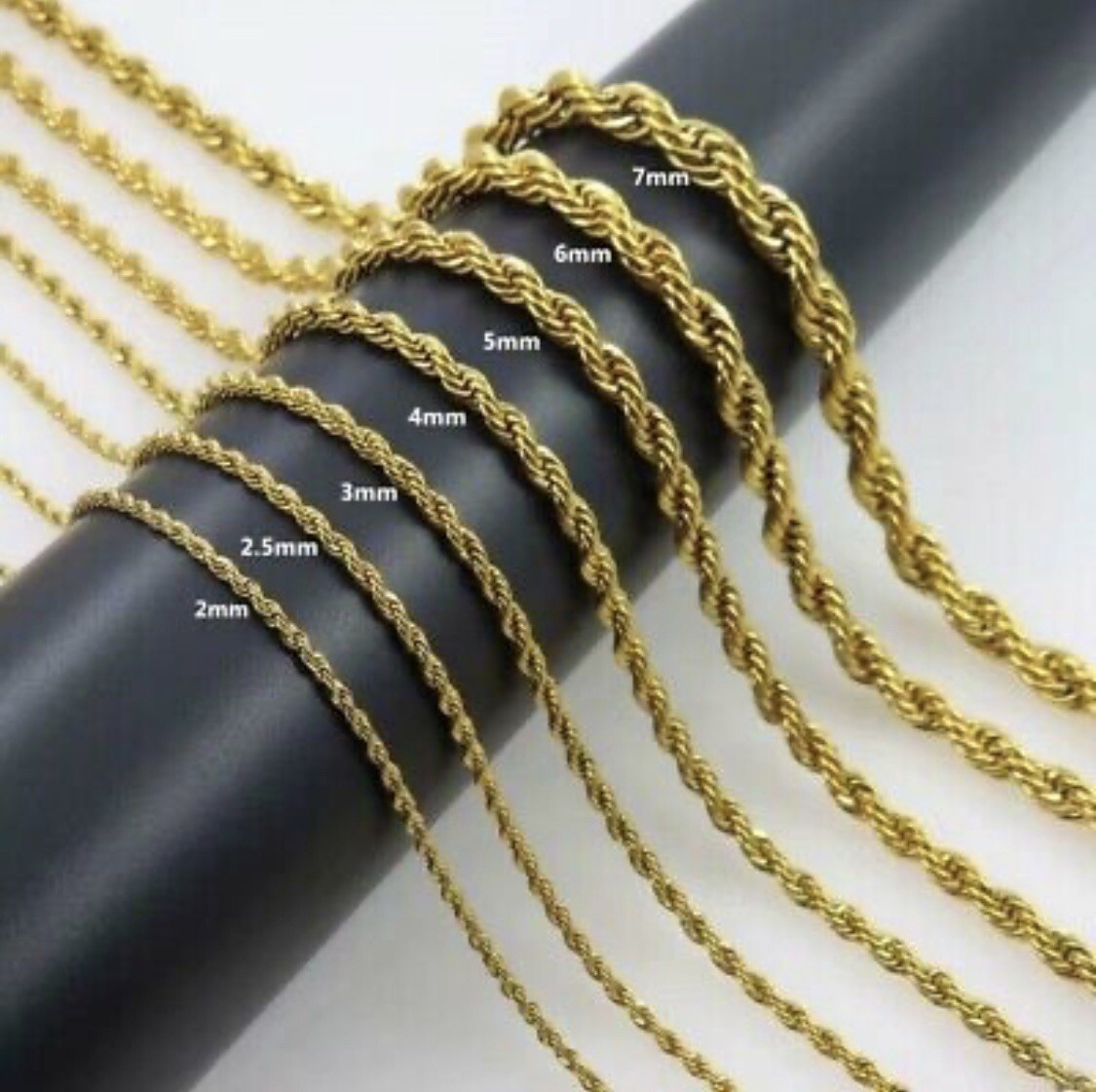 18K Gold Plated Rope Chain Necklace 3/4/5mm 20-30″ Mens Women’s