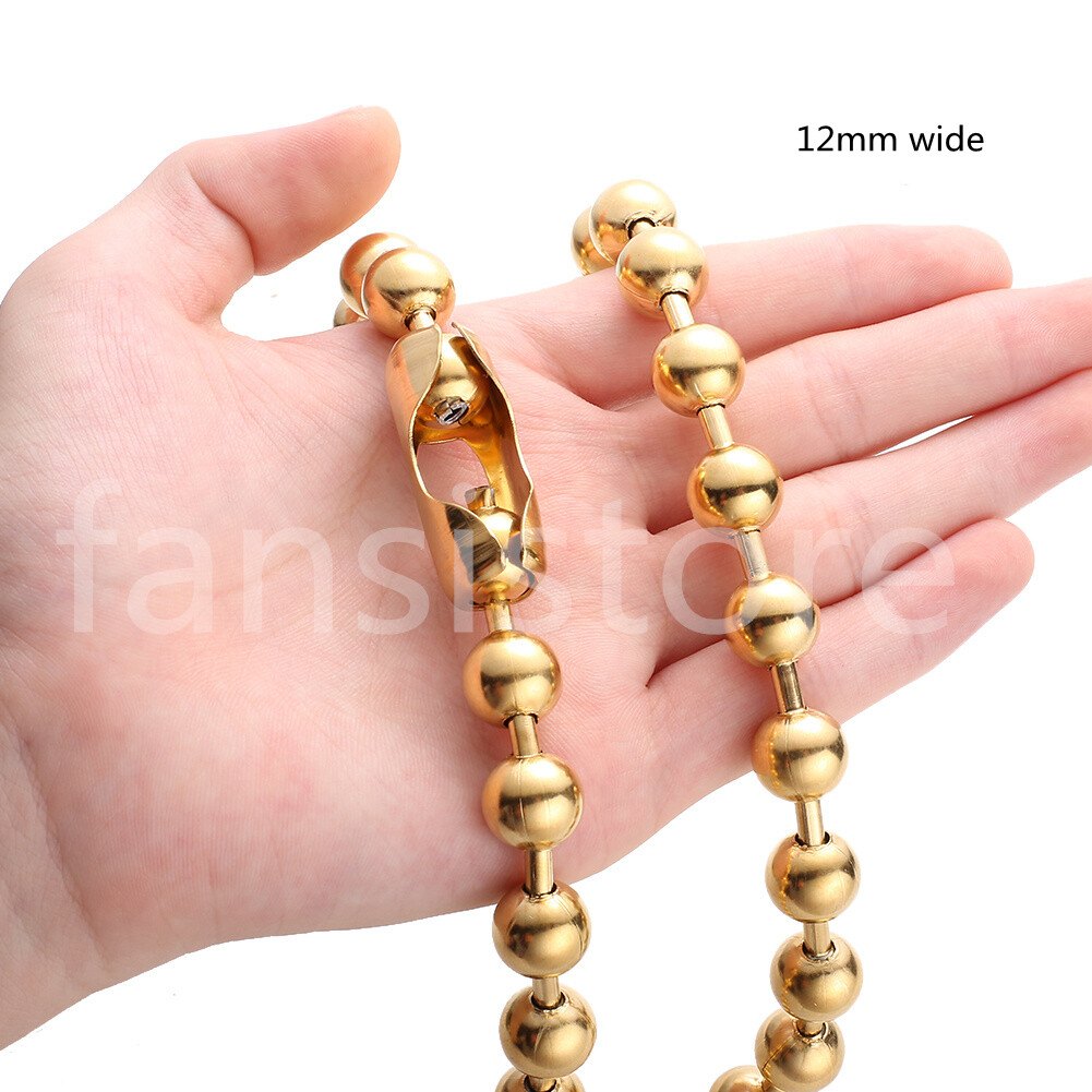6/8/10/12mm Women Men Gold Tone Stainless Steel Ball Bead Chain Necklace 16-40″