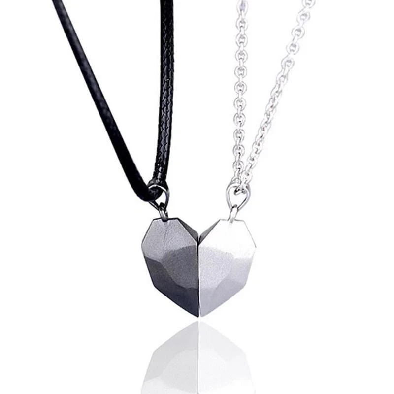 Couple Pendant Necklace Magnetic Heart Electrocardiogram Splicing Valentine Gift