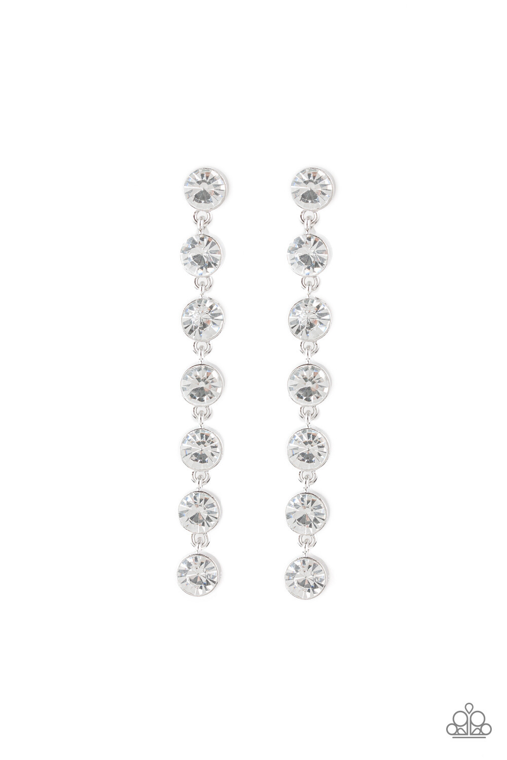 Paparazzi Earring – Dazzling Debonair White Post back Dangle Glamour Rhinestones
