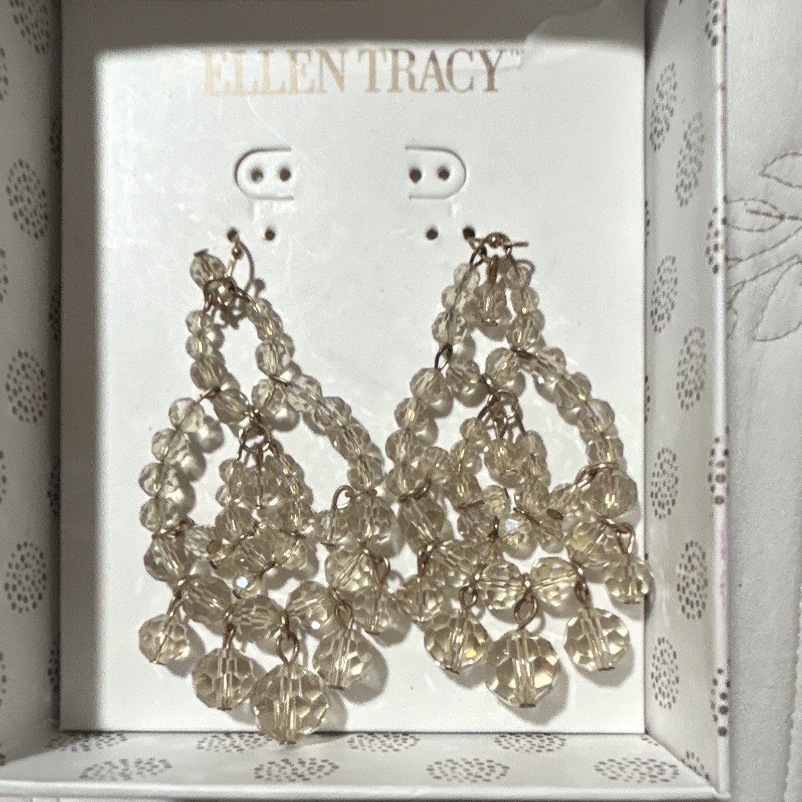 Ellen Tracy Clear Crystal Beaded Chandelier Dangle Hook Earrings