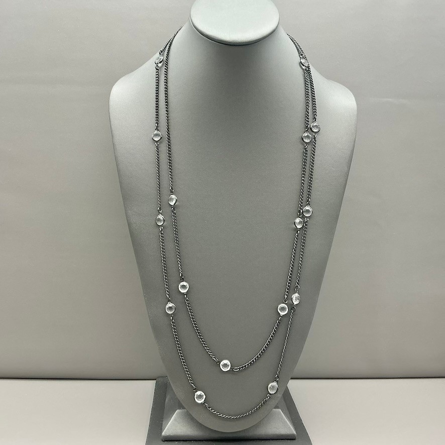 Premier Designs Station Necklace Women Gunmetal Crystal Long Layered Chain