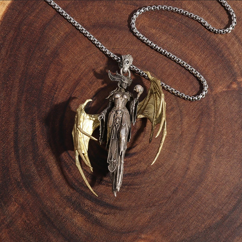 Hell Demon Jewelry Vintage Silver Sexy Goddess Standing Pendant Necklace