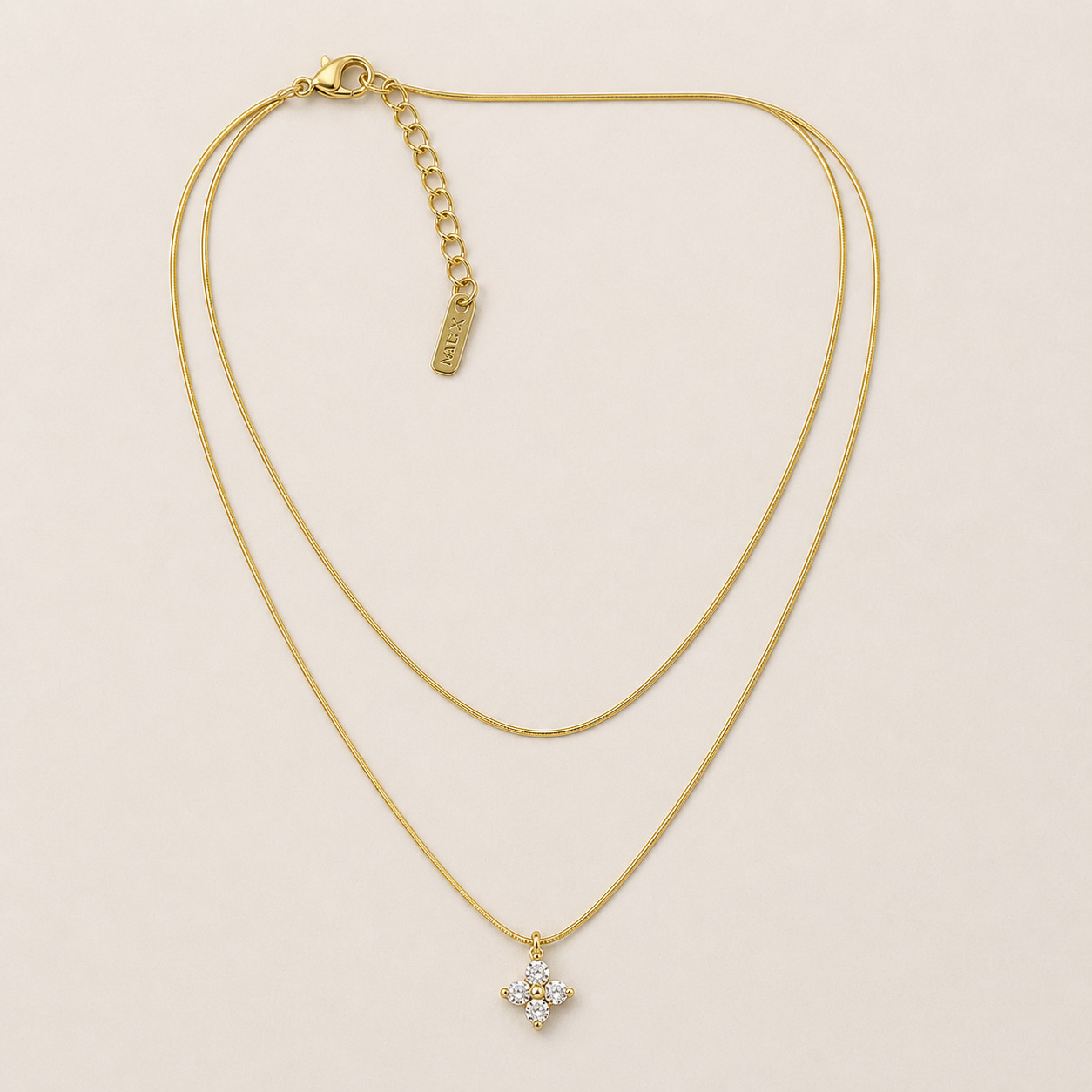 Gold Layered Necklace Set CZ Clover Pendant Snake Chain Tarnish Free
