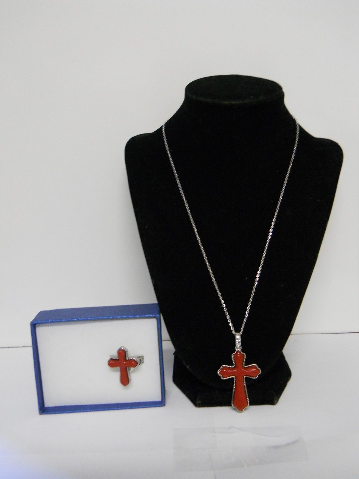 Stainless Steel TLC Enhanced Red Agate Carved Size 9.5 Ring & Necklace #1091