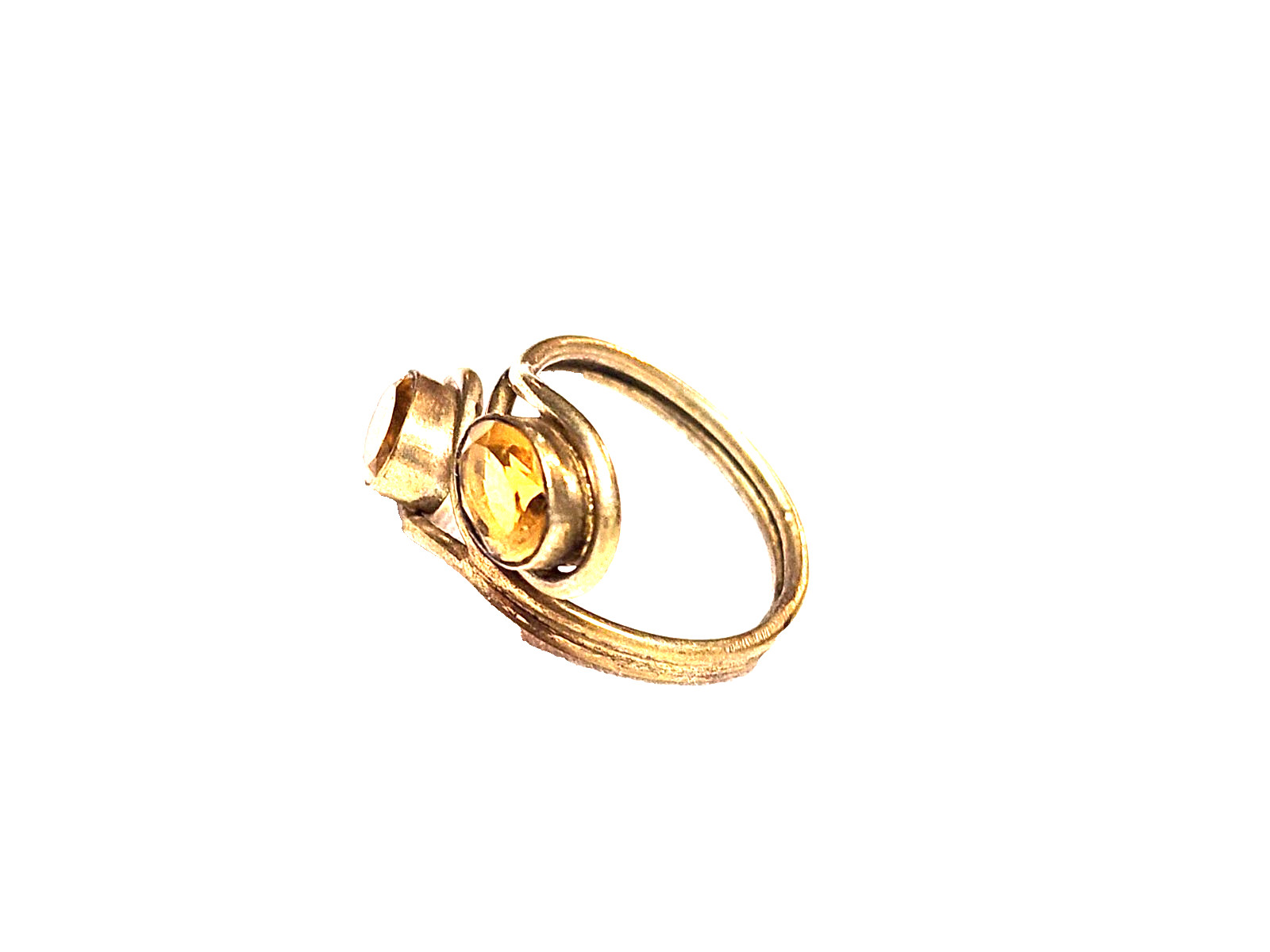 Artisan Yellow Citrine Faceted Oval Wrap Statement Ring Sz 7.5 Gold Tone Boho