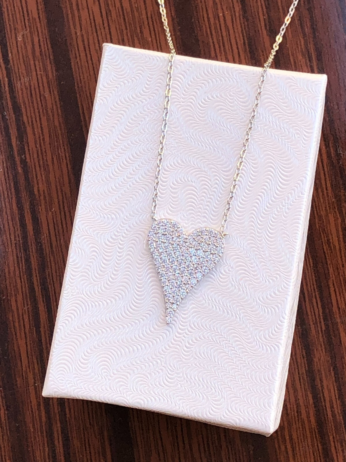 Cz Heart Pendant Necklace 925 Sterling Silver Pave Cz Heart Love Charm 19mm0.75″