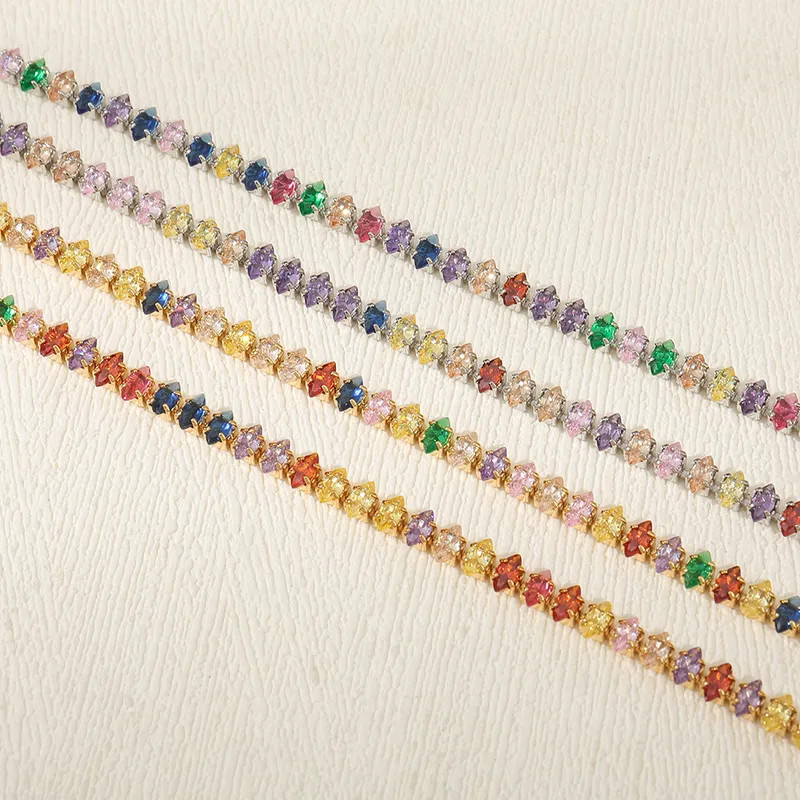 304 Stainless Steel Rainbow CZ Tennis Choker Necklace Multicolor Waterproof
