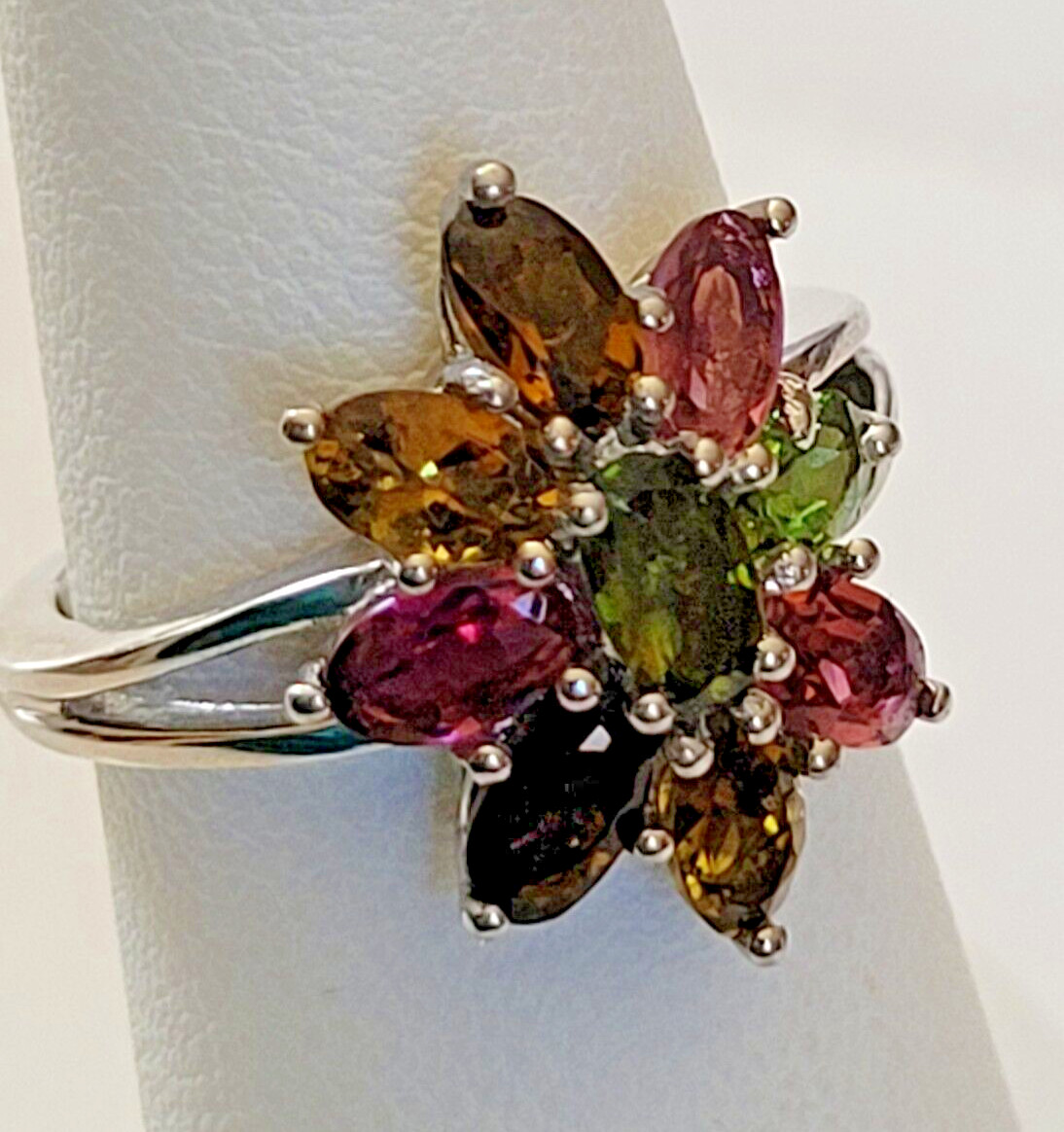 Multi-Tourmaline Floral Ring Sterling Silver (Size 5.0) 2.15 ctw