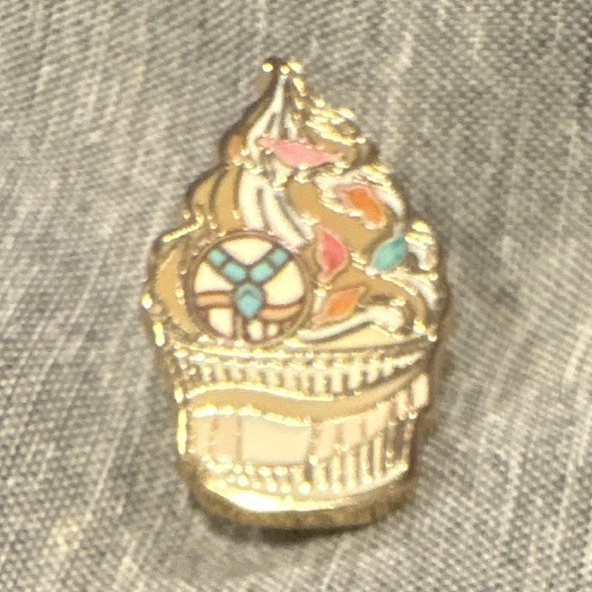 Gold Tone Multicolor Enamel Cupcake Pin, Metal Food & Drink Theme