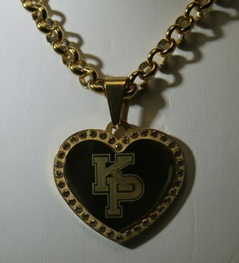 USMMA US MERCHANT MARINE ACADEMY GOLD TONE BLING HEART STAINLESS STEEL ROLO KP