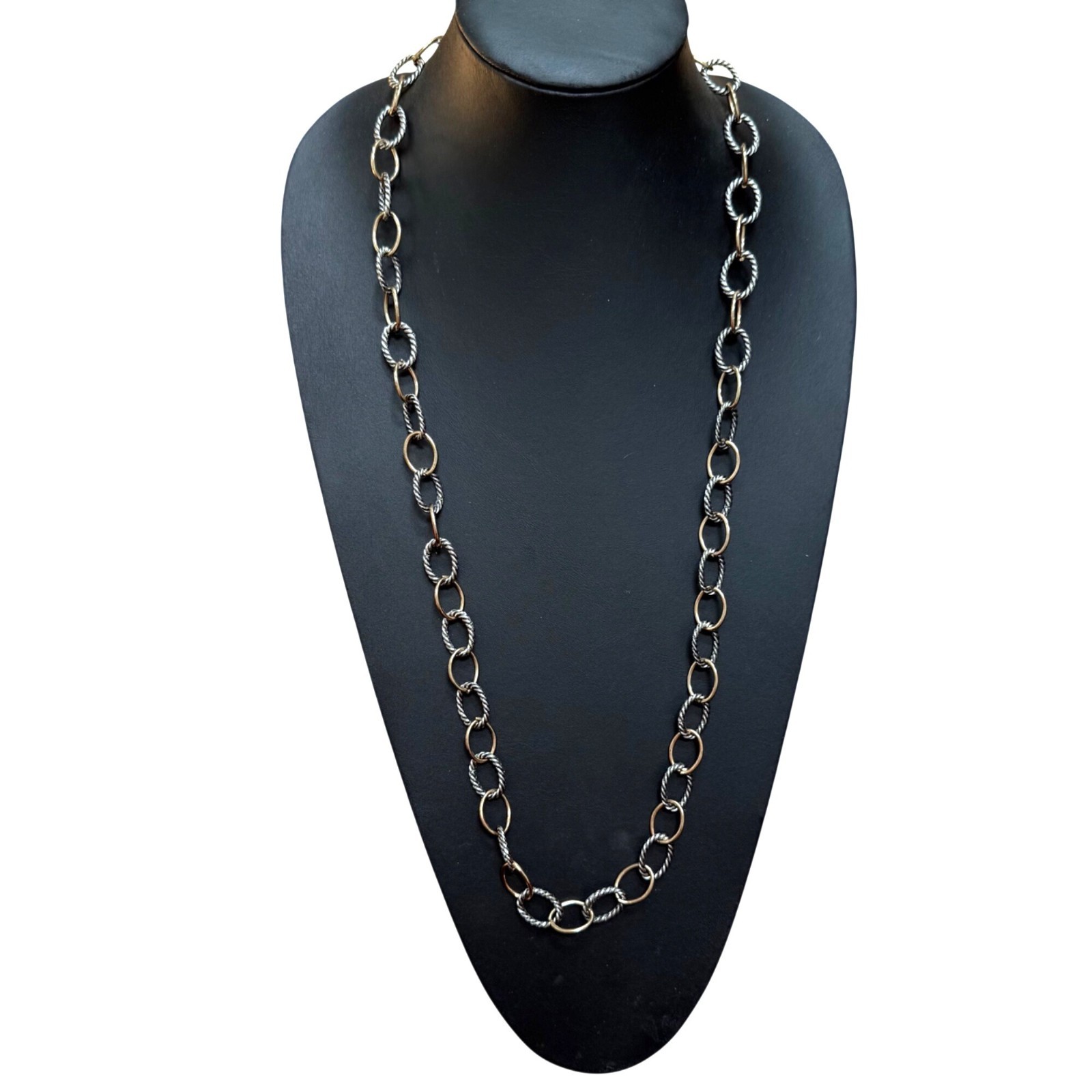 Necklace Oval Twisted Rope Link Chain Statement Gold Silver Two Tone 36 inches