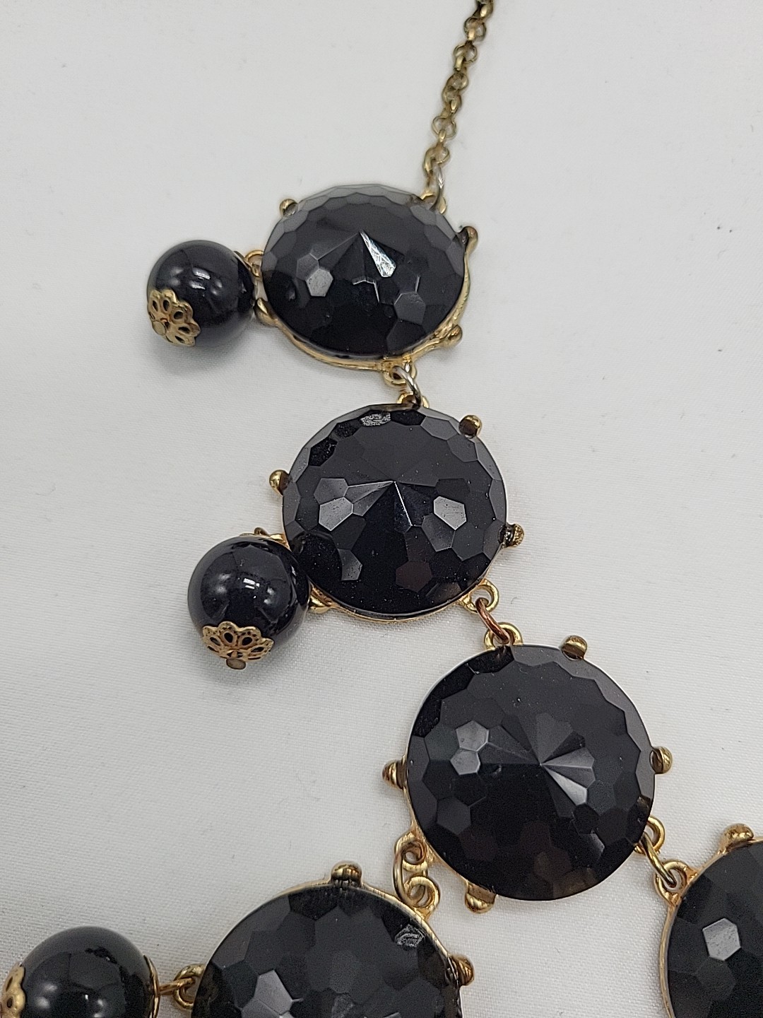 Vinrage J. Crew Statement Black Bubble Necklace in 18K Gold Electroplating 26″