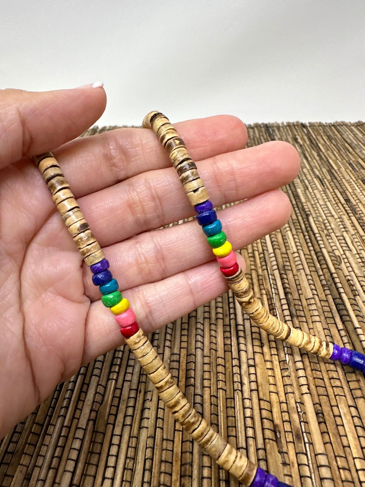 Handmade Rainbow Wooden Beaded Necklace LGBT Pride Unisex Beach Jewelry