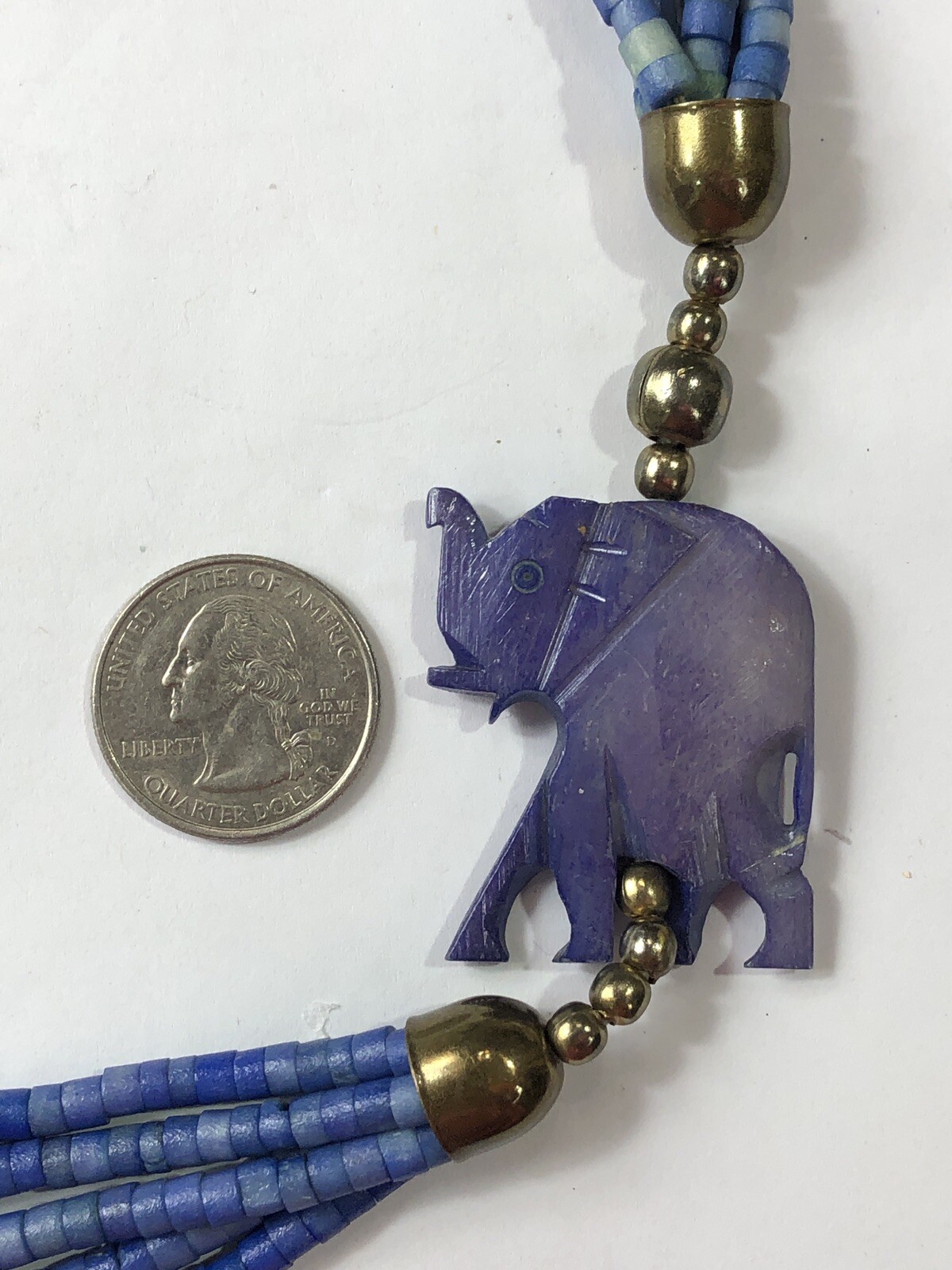 Elephant Pendant Necklace Multi-Strand Beaded Blue – 35 in Length
