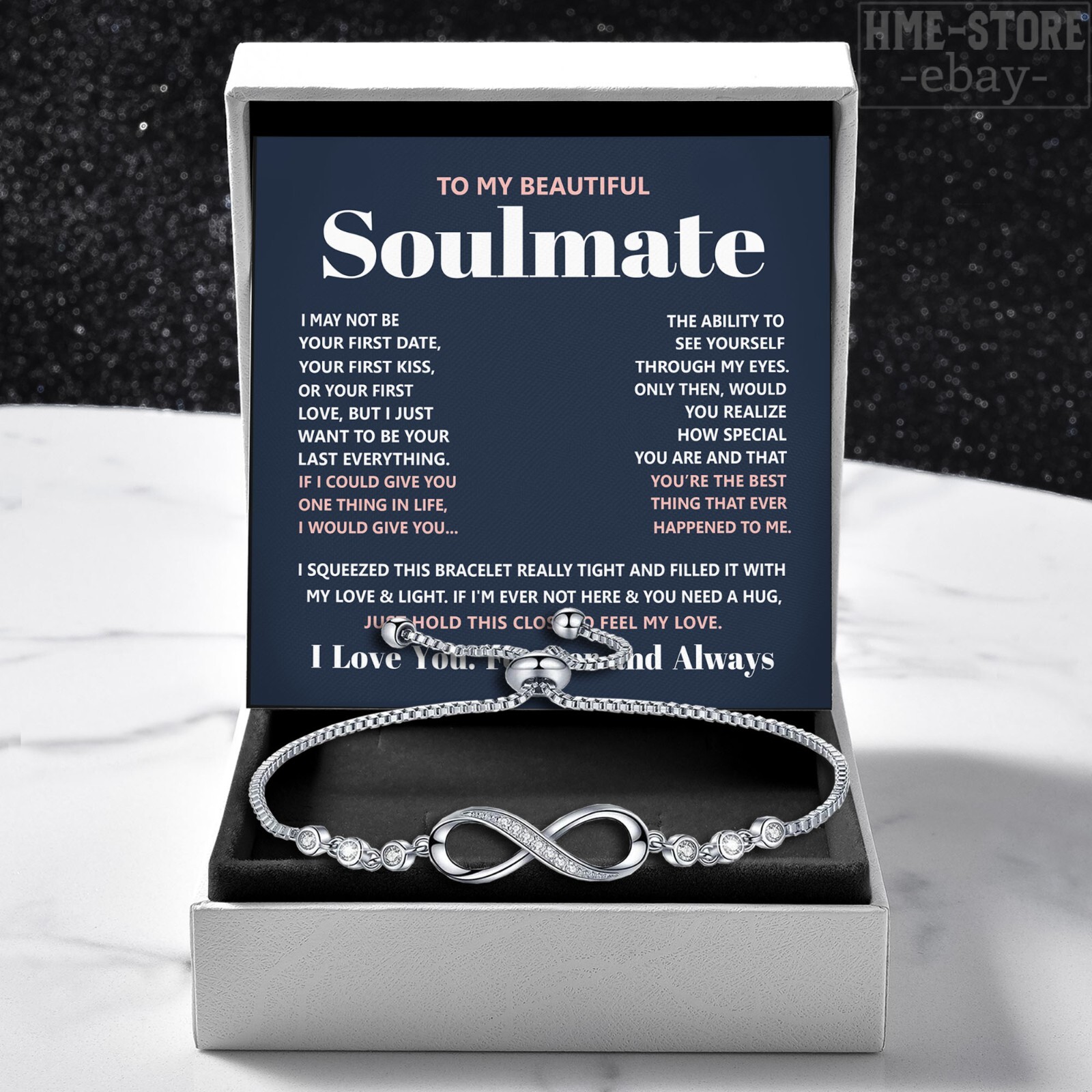 To My Beautiful Soulmate Bracelet Infinity CZ Love Gifts for Her Wife Girlfriend
